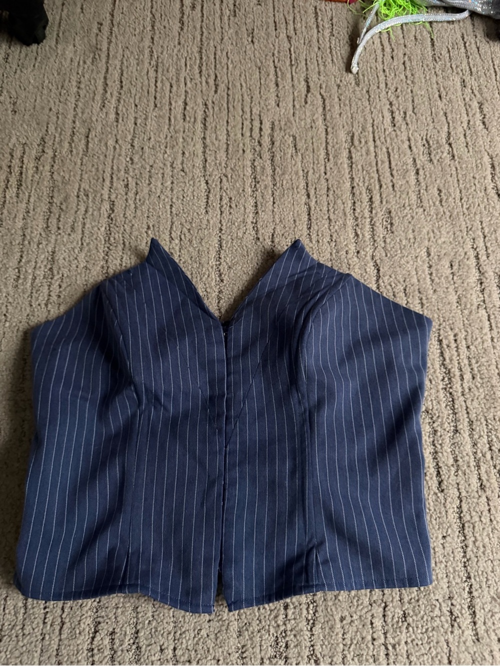 Express Navy Pinstripe Strapless Bustier Crop Top
